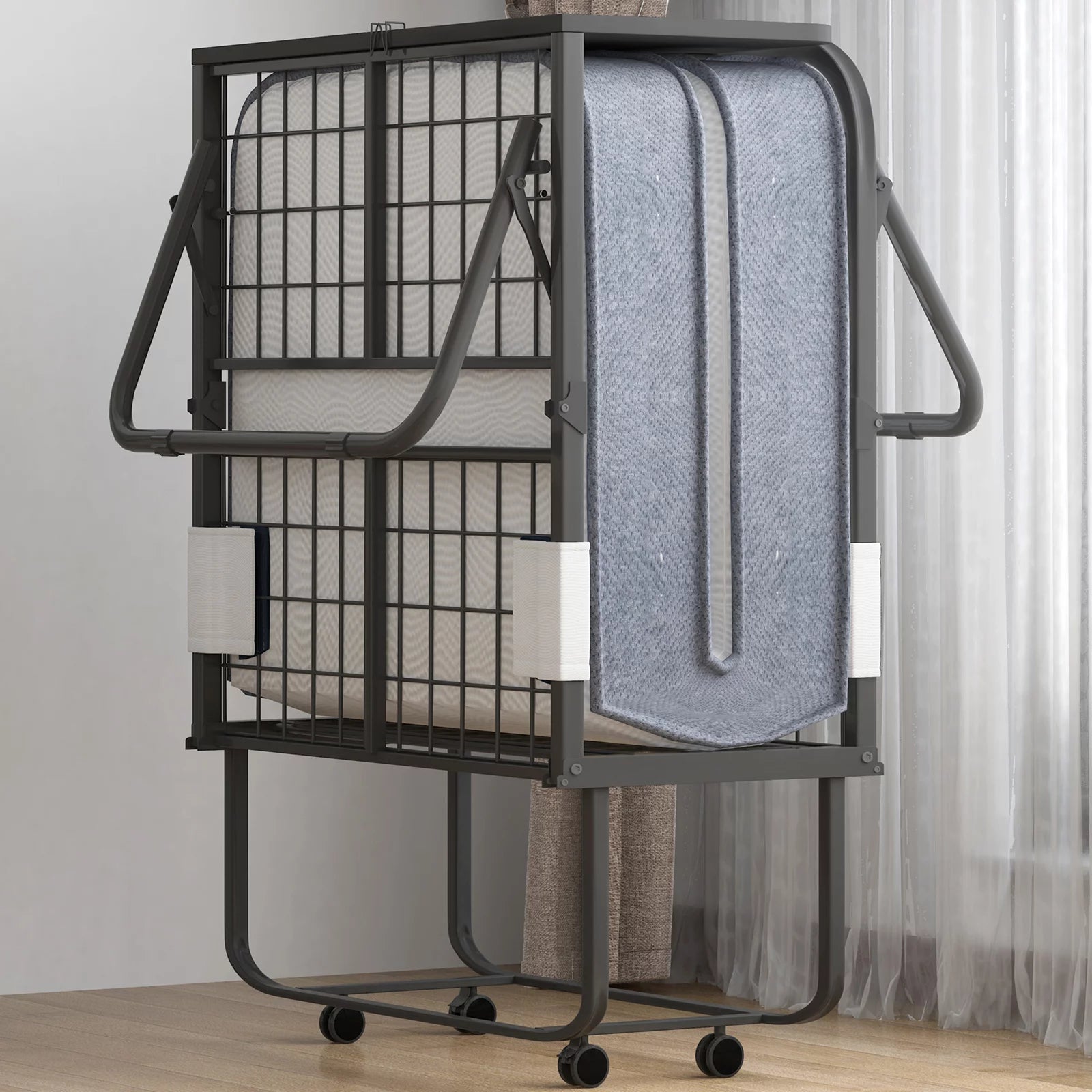 BALUS Extra Thick Folding Bed with Universal Wheels, Foam Mattress and Metal Frame, Movable Daybed, 74.8"L