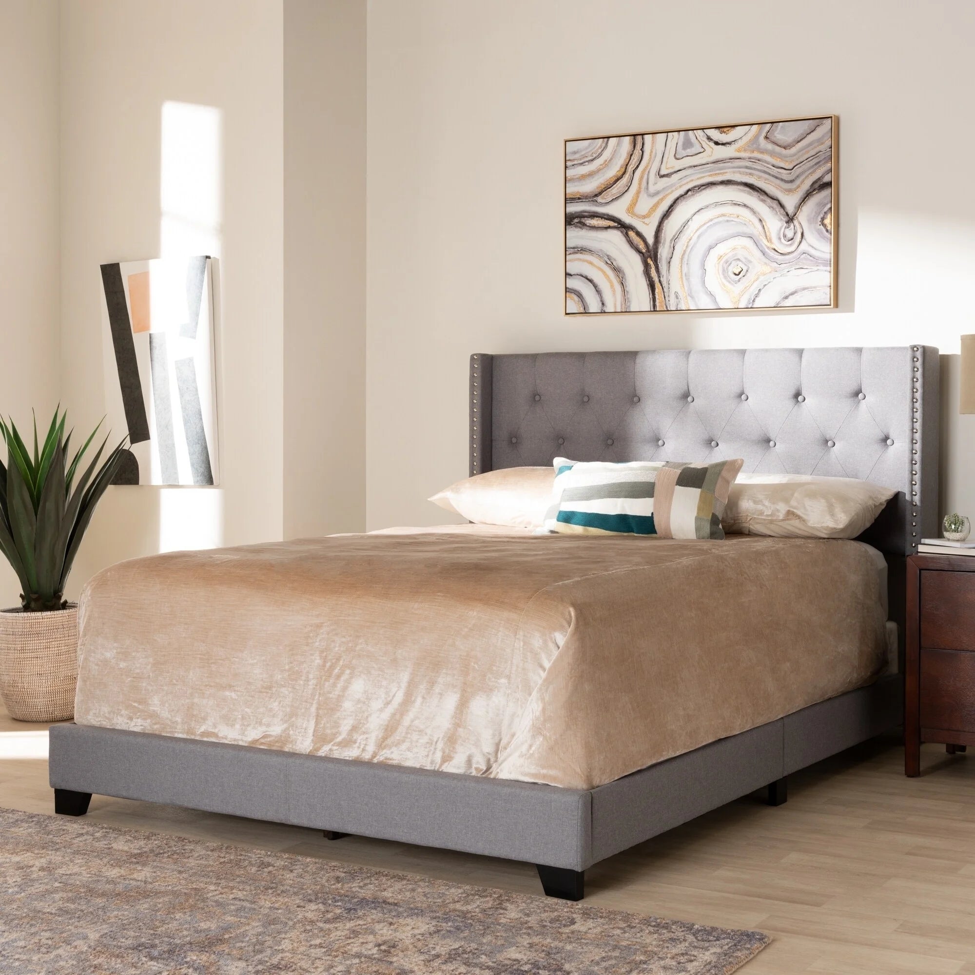 Baxton Studio Contemporary Bed by  Beige King
