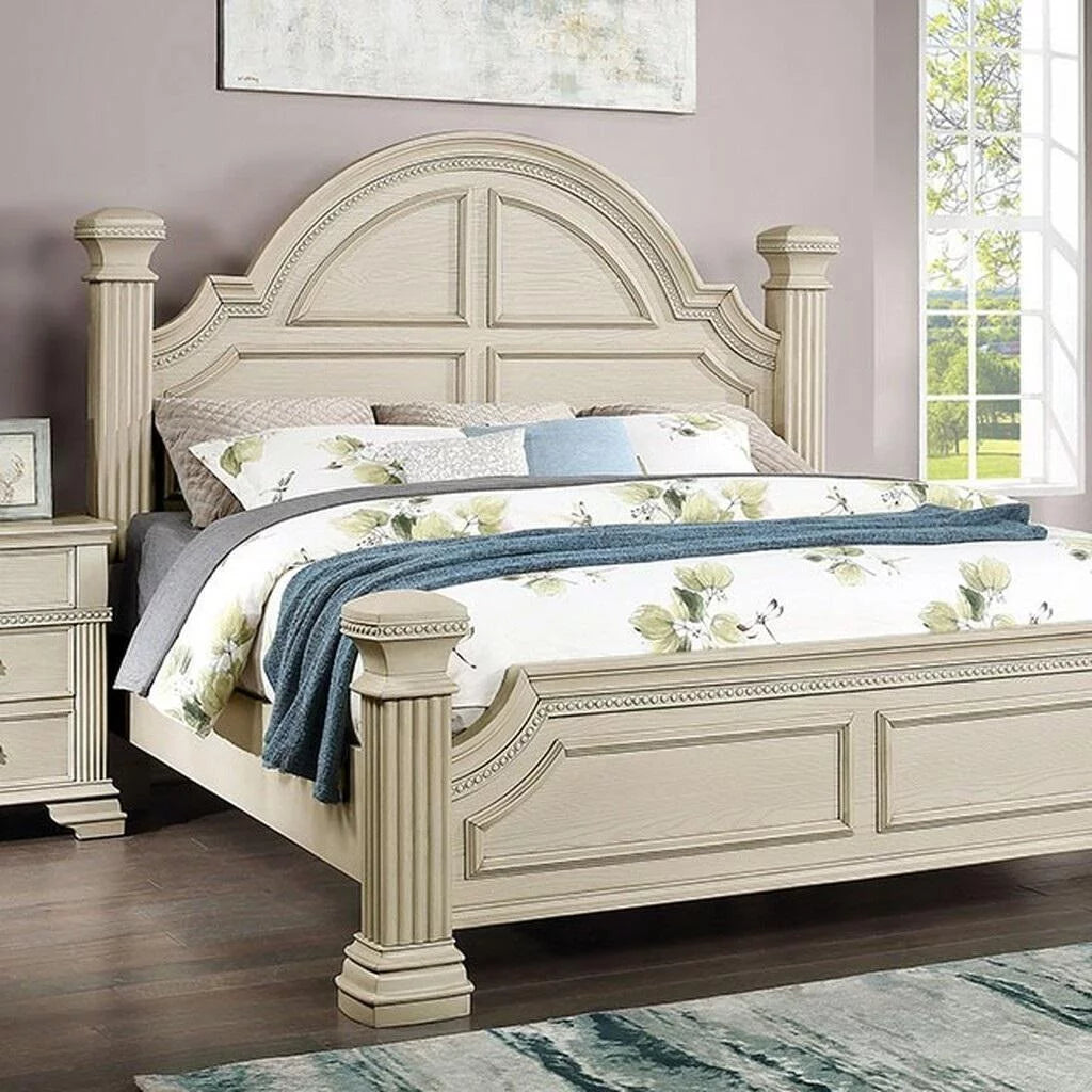 Antique White Solid Wood King Bedroom Set 3pcs FOA FOA7144WH Pamphilos