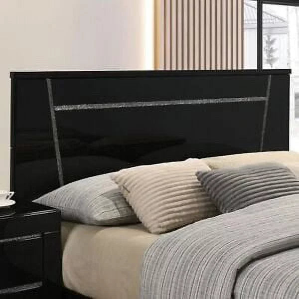 1pc Cal King Size Bed Black High Gloss Bedroom Furniture Contemporary Reinforced Support Legs Solid wood No Box Spring Required
