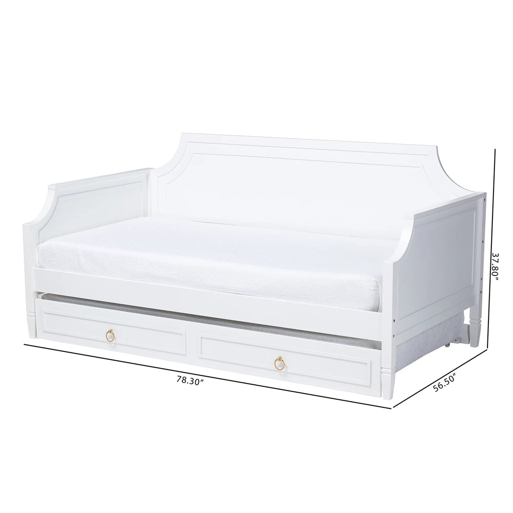 Baxton Studio Mariana Classic and Traditional White Finished Wood Full Size Daybed with Twin Size trundle