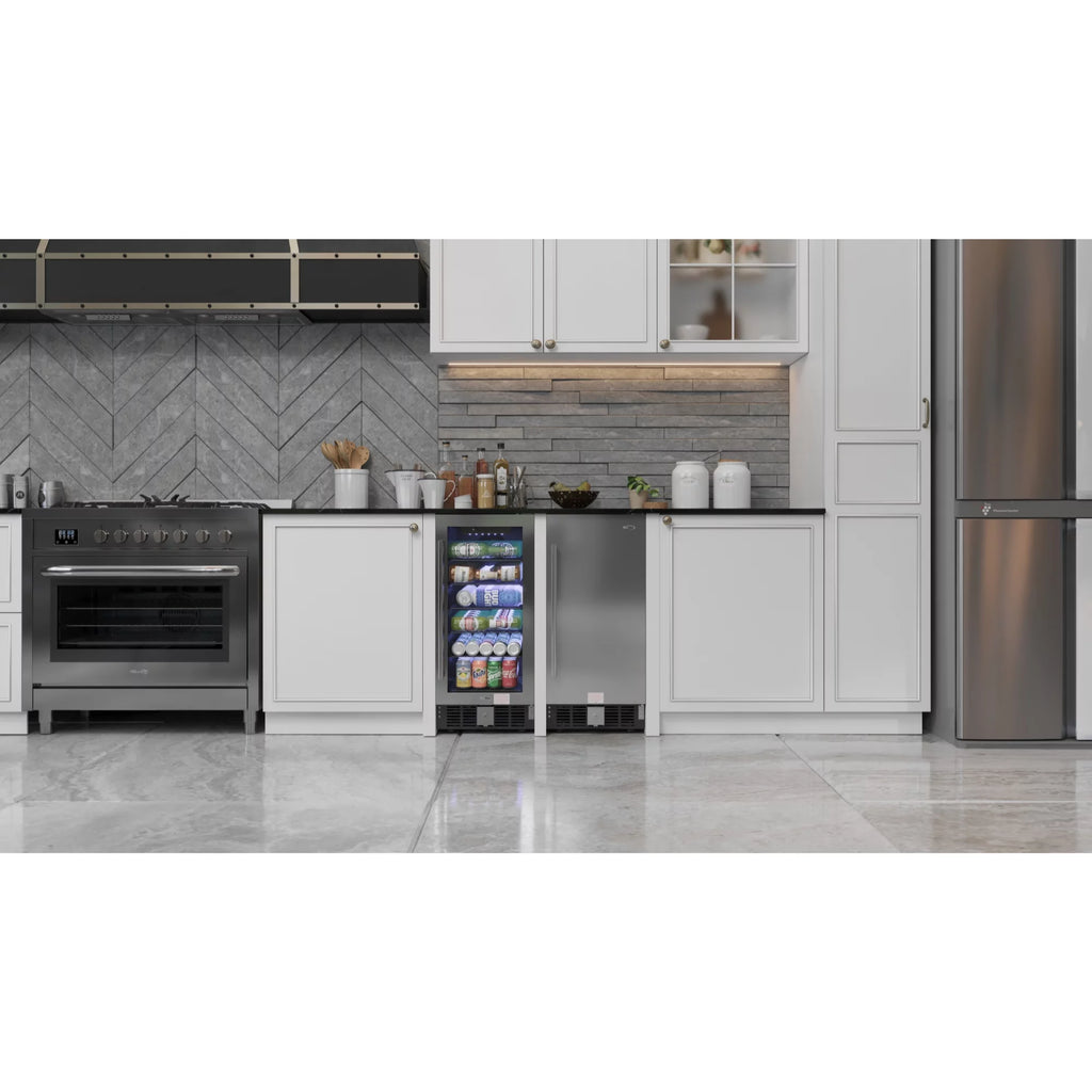 15 in. Small Stainless Steel, Glass-Door Built-In Refrigerator and Beverage Cooler, 3 cu. ft. - KM-BIR3C-GD.