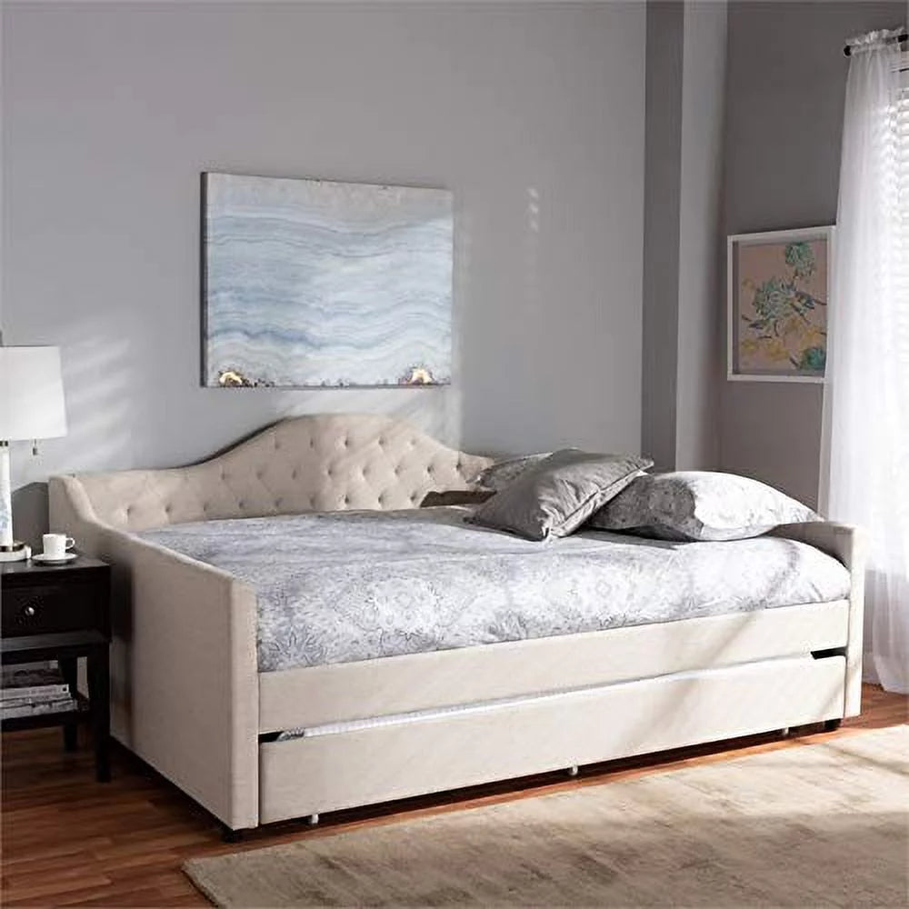 Baxton Studio Eliza Modern and Contemporary Fabric Upholstered Daybed with Trundle