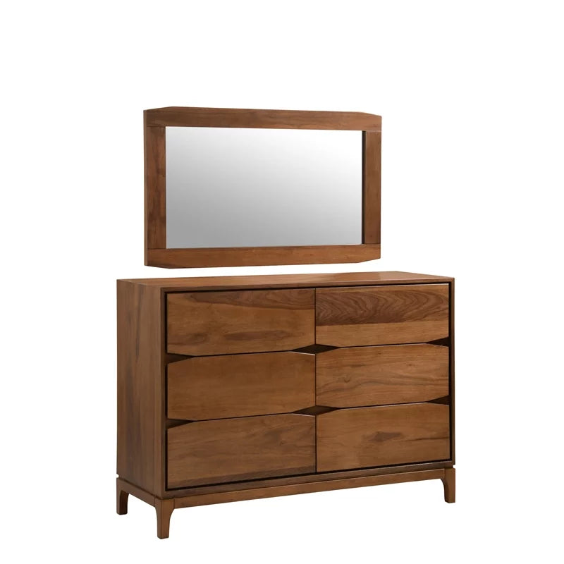 Allora Mid Century 6 Drawer Wood Dresser in Walnut
