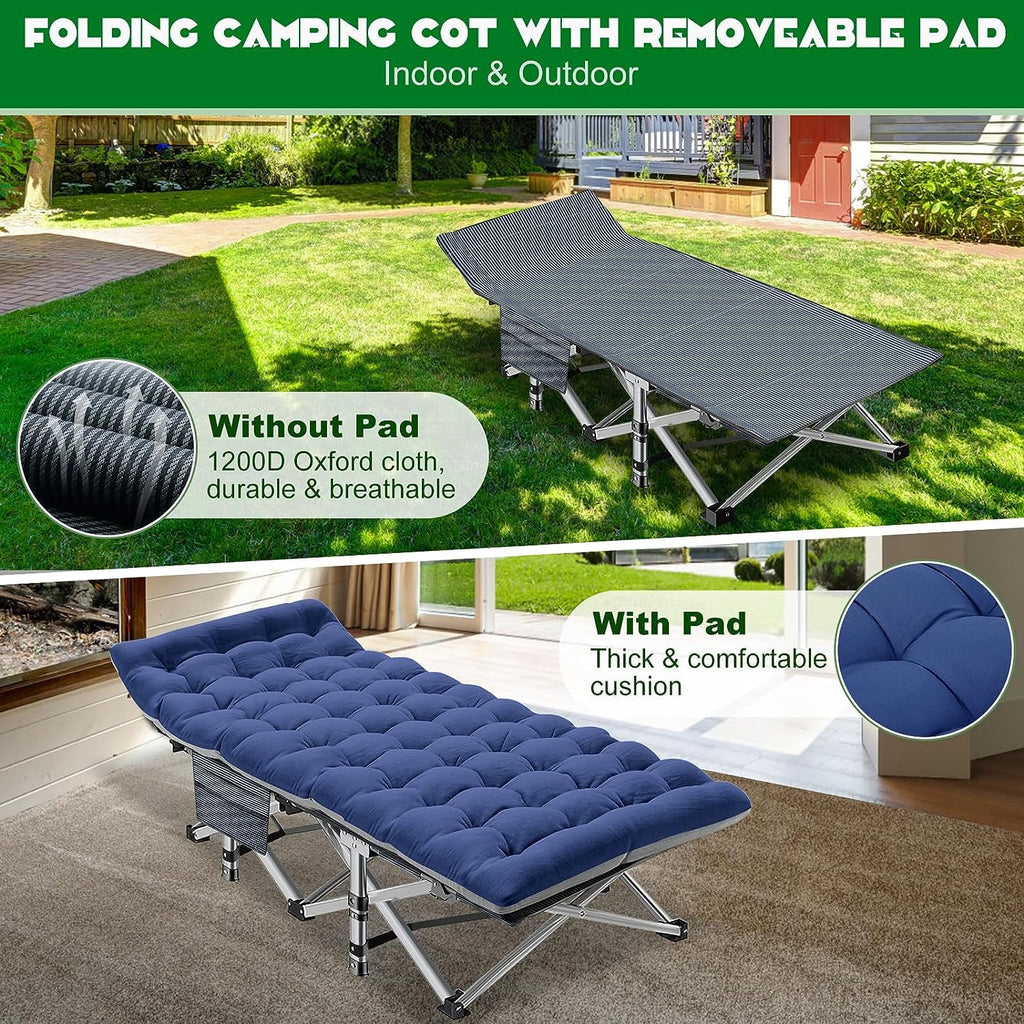 ABORON 2 Packs Oversized XL Folding Sleeping Cots for Adults, 900lb Loading Double-Layer 1200D, Heavy Duty Guest Bed W/Mattress & Carrying Bag