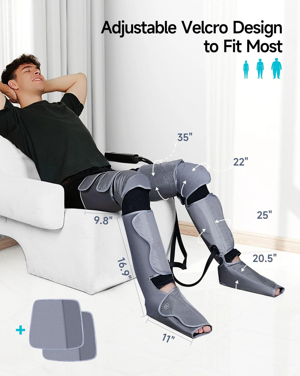 ALLJOY Leg Massager, Leg Massager for Circulation and Pain Relief,2 Heat Levels Foot/Knee Massager,6 Modes with Memory Function Controller, Full Leg Massager, Gray