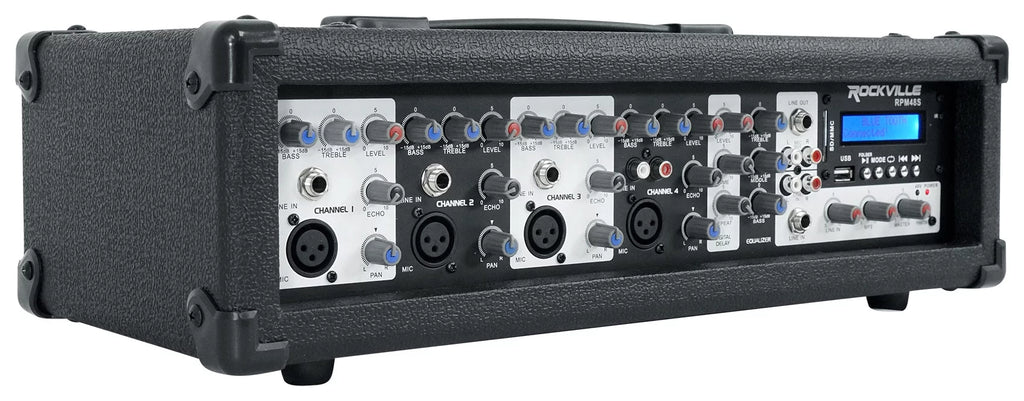 (2) Rockville SPGN154 15" 1600W DJ PA Speakers+Powered 4-Ch. Mixer+Stands+Cables