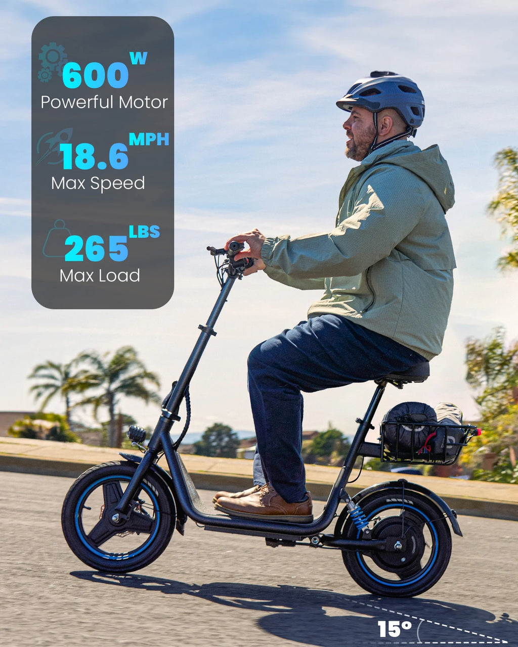 Athletgo C1PLUS 650W Electric Scooter with Seat for Adult,14 inch Commuter Electric Scooter with Bigger Seat - up to 25 Miles 18.6MPH Rear Basket