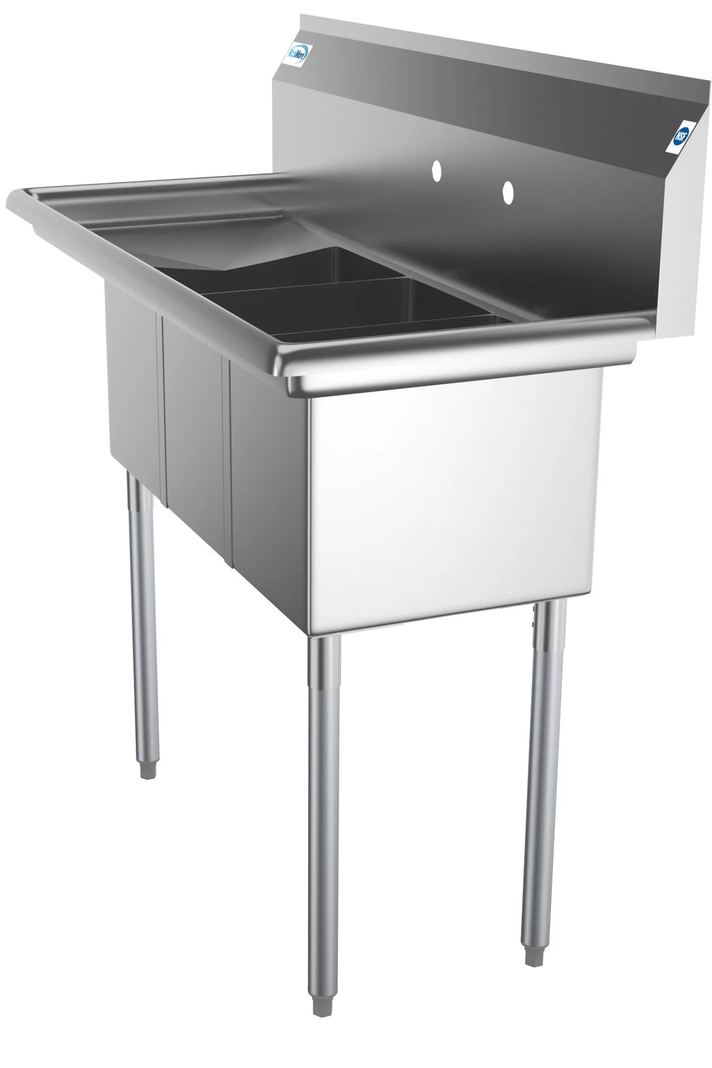 3 Compartment 45" Stainless Steel Commercial Kitchen Sink with Drainboard - Bowl Size 10" x 14" x 10"