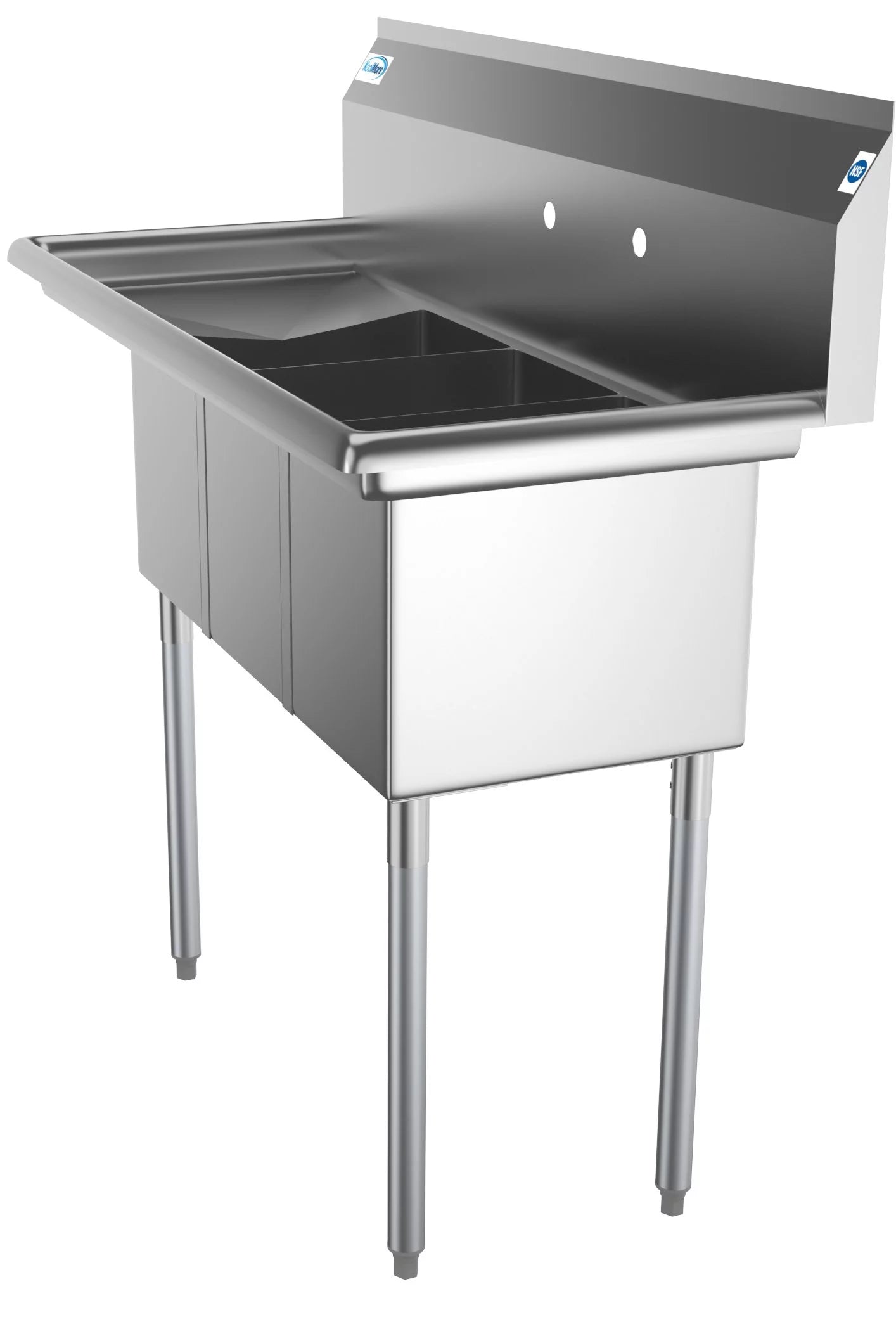 3 Compartment 45" Stainless Steel Commercial Kitchen Sink with Drainboard - Bowl Size 10" x 14" x 10"