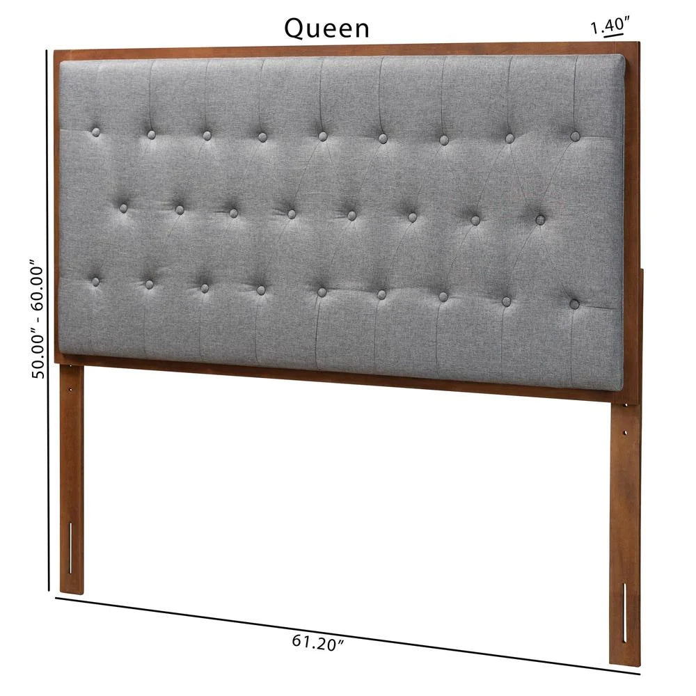 Baxton Studio Harumi Gray Fabric and Walnut Brown Wood King size Headboard