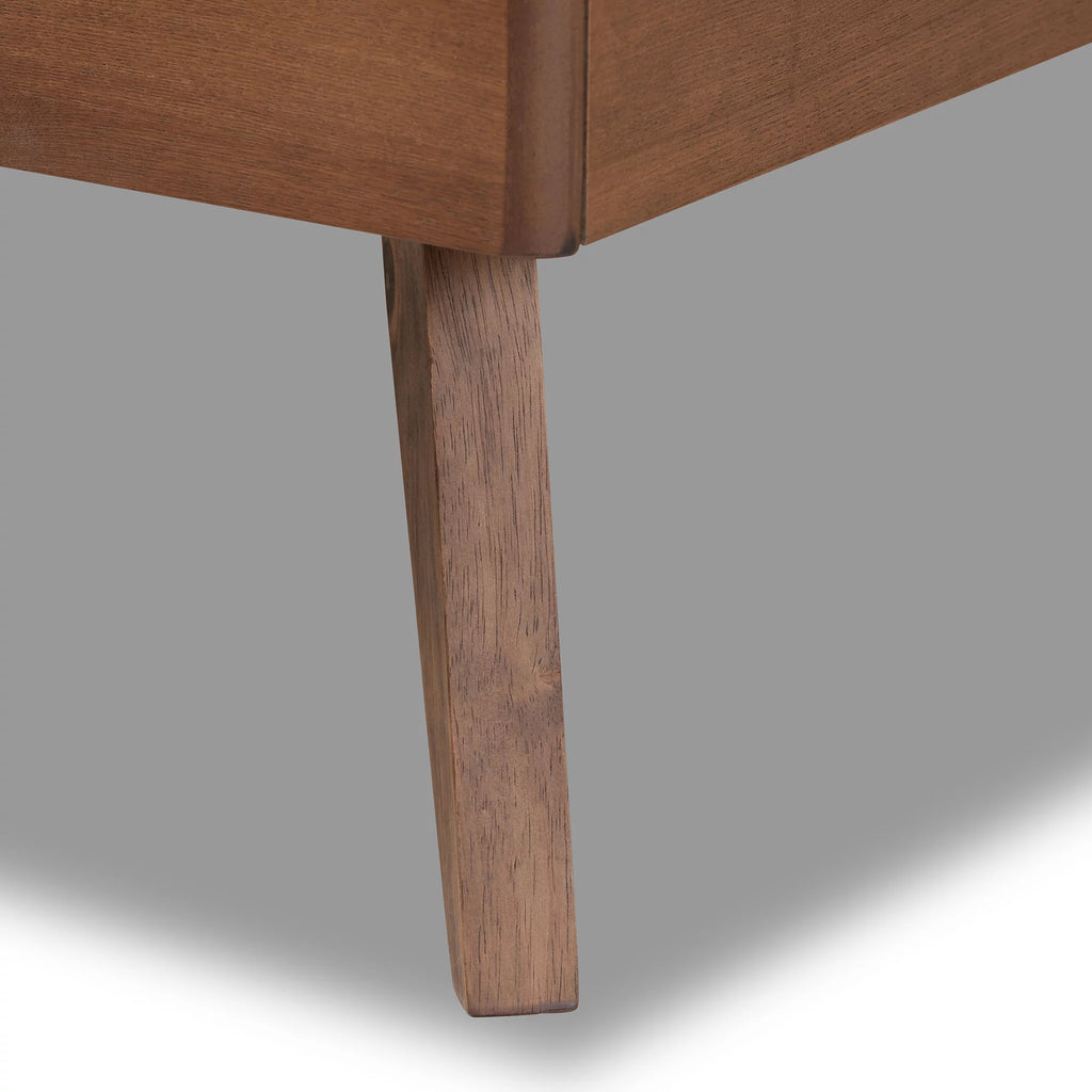 Baxton Studio Laima Mid-Century Modern Dark Grey Fabric Upholstered and Walnut Brown Finished Wood Twin Size Platform Bed