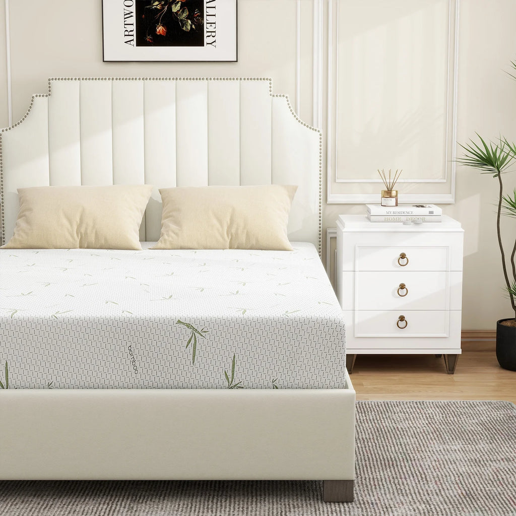 6'' Twin Size Memory Foam Mattress with Bamboo Pattern Cover Breathable Bed Mattress in a Box, CertiPUR-US, Made in USA