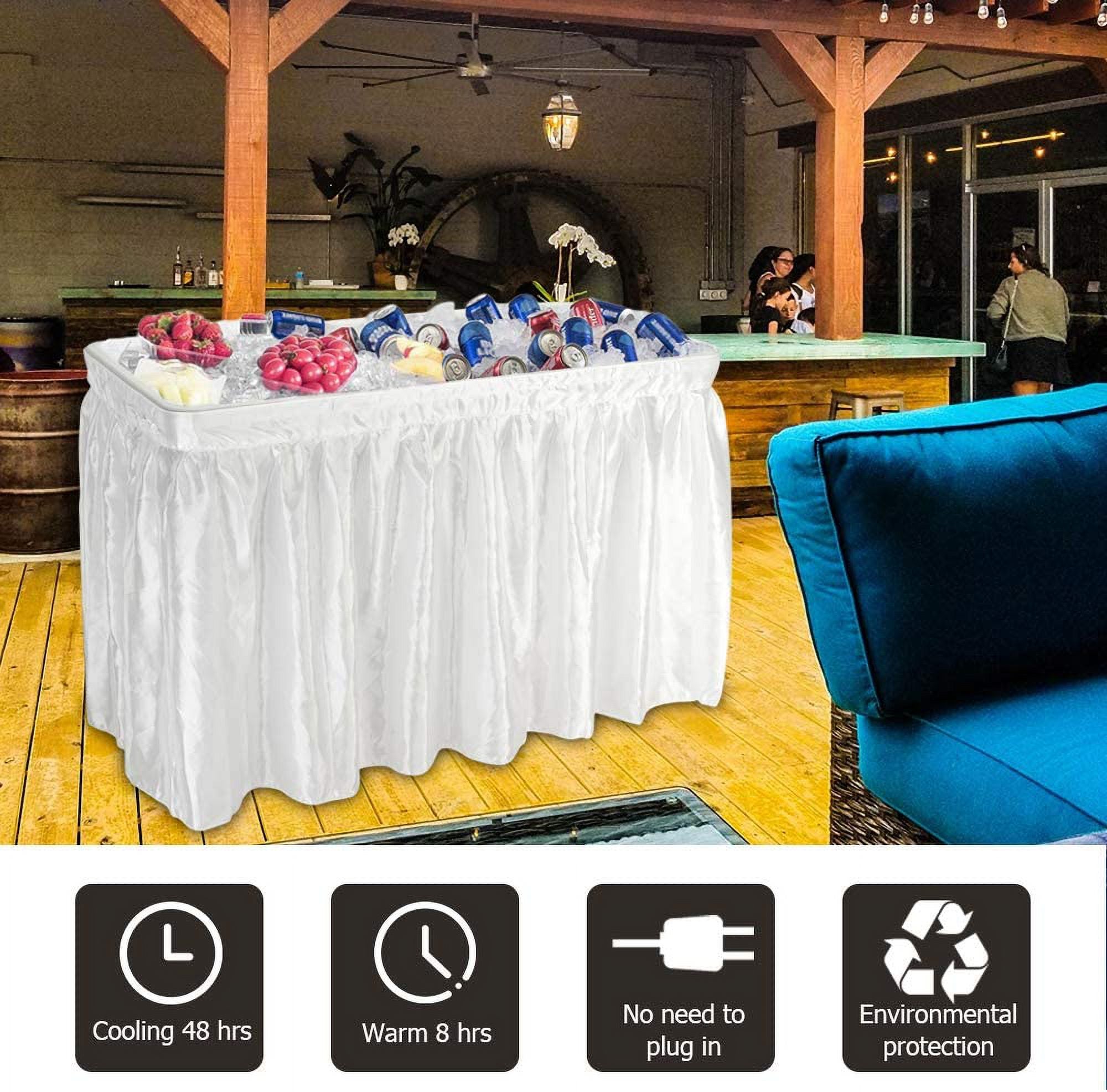 4 Foot Party Ice Cooler Folding Table, Portable Tailgate Camp Fishing Cleaning Table, Plastic with Matching Skirt, Ice Table for Party, BBQ, Camping,Picnic