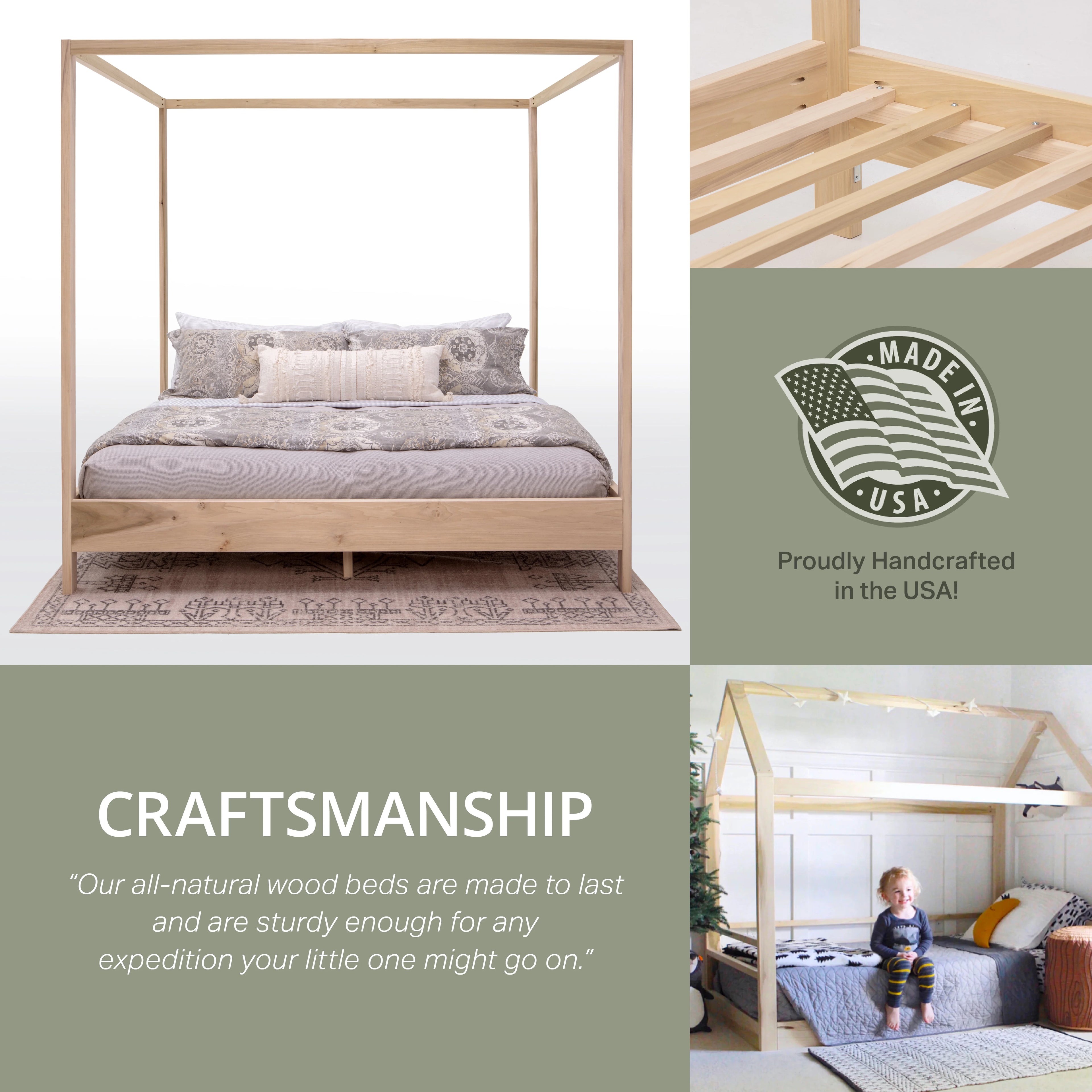 American Furniture Classics KING CANOPY Canopy Bed with Raised Platform, Natural - King Size