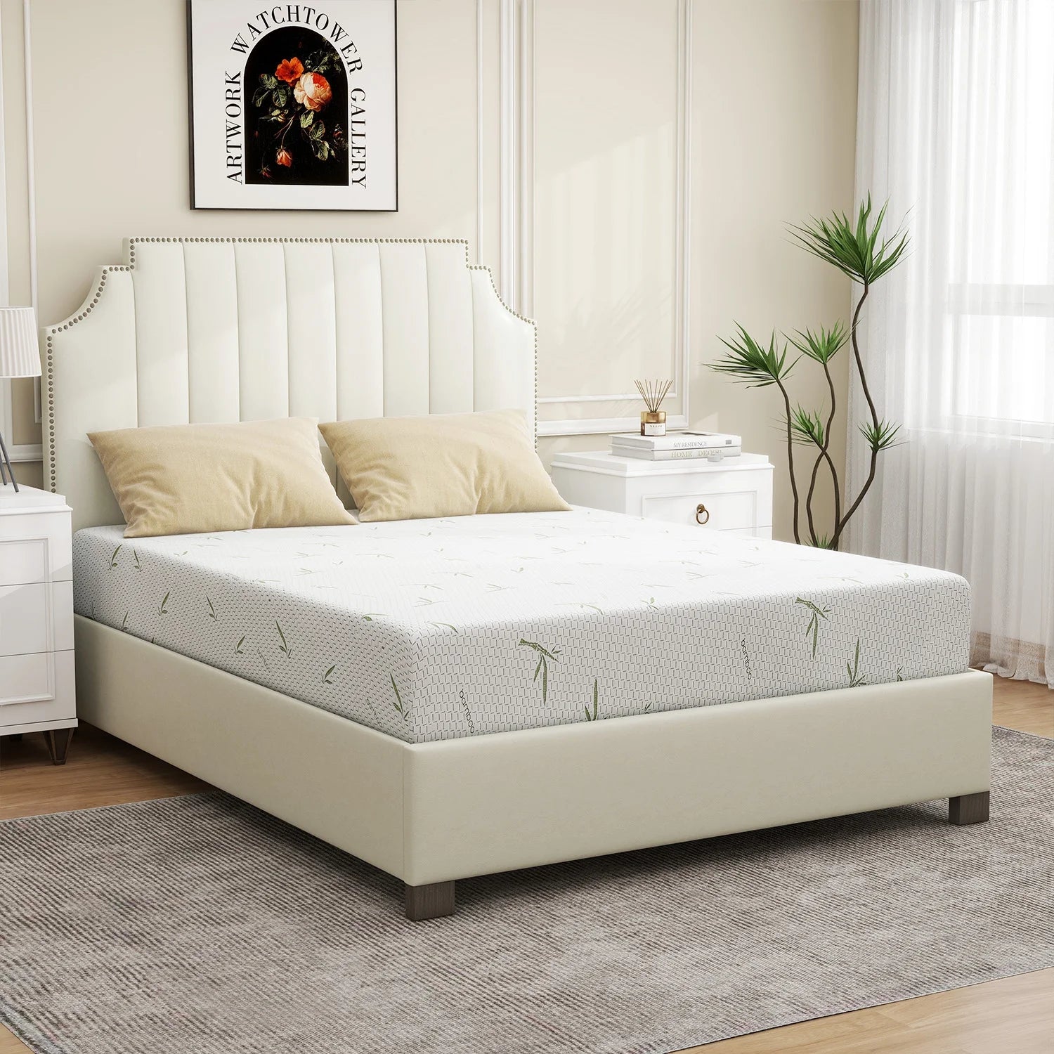 6'' Twin Size Memory Foam Mattress with Bamboo Pattern Cover Breathable Bed Mattress in a Box, CertiPUR-US, Made in USA
