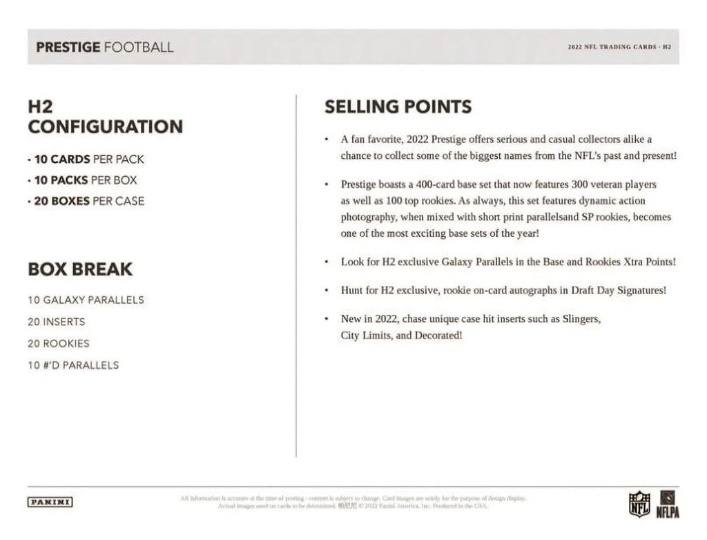 2022 Panini Prestige Football H2 Hobby Box