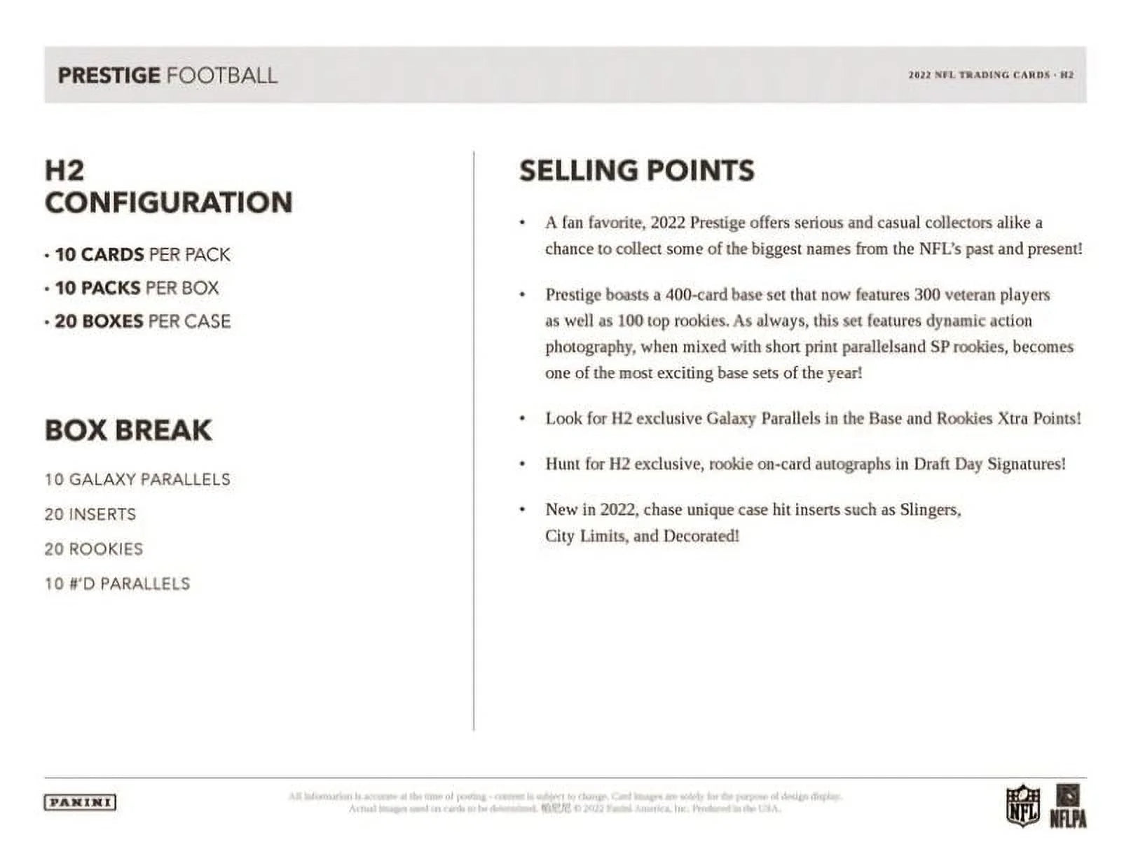 2022 Panini Prestige Football H2 Hobby Box