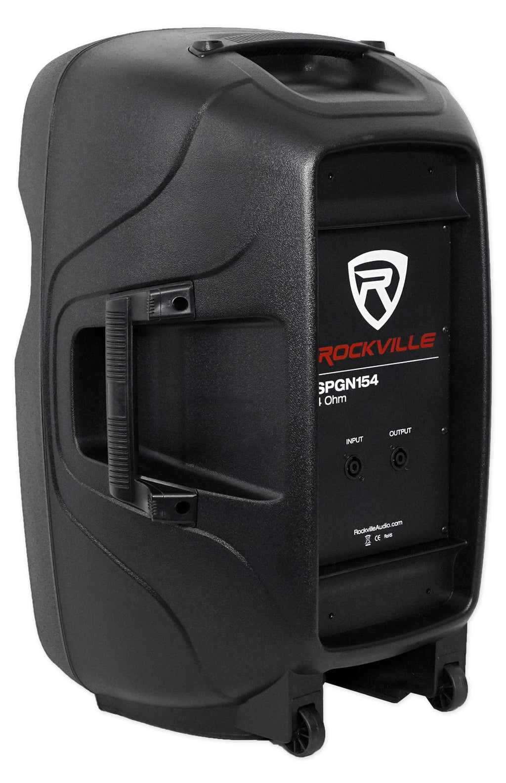 (2) Rockville SPGN154 15" 1600W DJ PA Speakers+Powered 4-Ch. Mixer+Stands+Cables