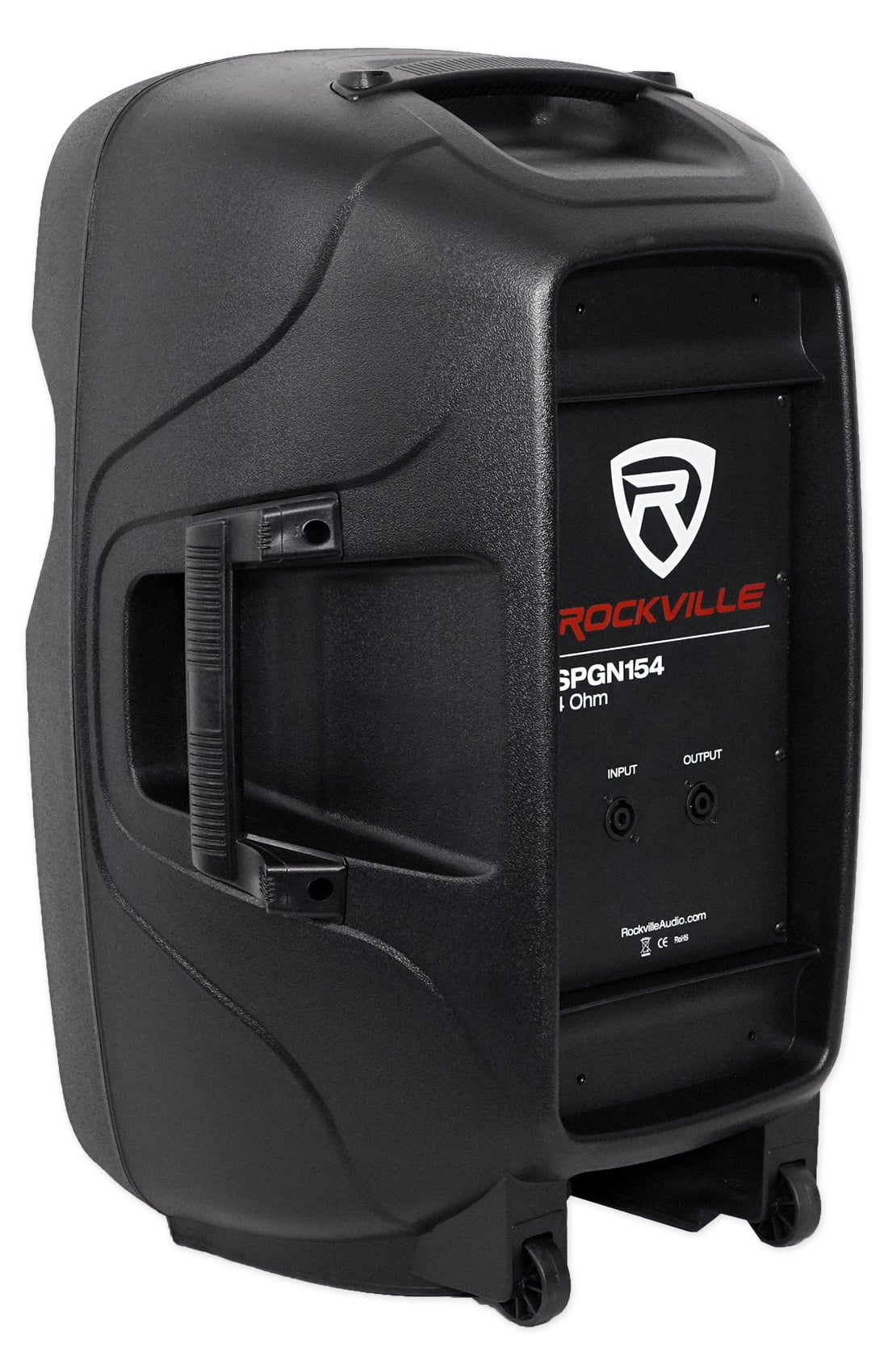 (2) Rockville SPGN154 15" 1600W DJ PA Speakers+Powered 4-Ch. Mixer+Stands+Cables