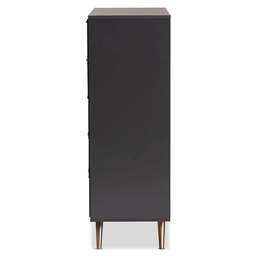 Baxton Studio Kelson Modern and Contemporary Dark Grey and Gold Finished Wood 5-Drawer Chest