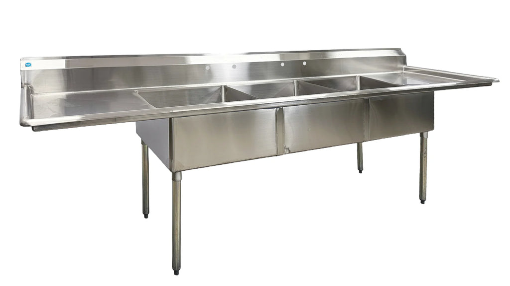 120 in. Stainless Steel 3 Compartment Sink, Freestanding Commercial Sink, NSF Certified
