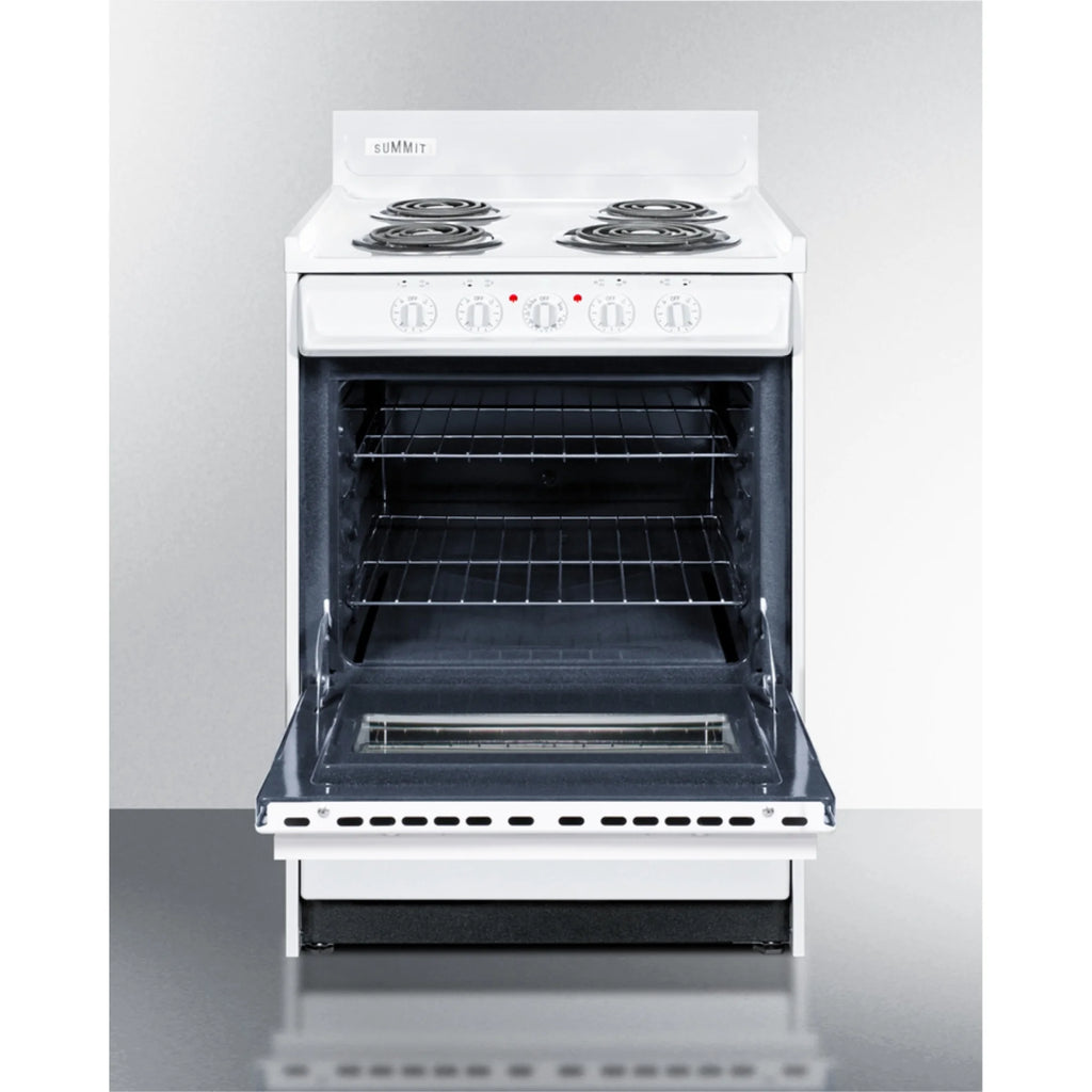 24" wide slide-in style electric coil top range in white with oven window