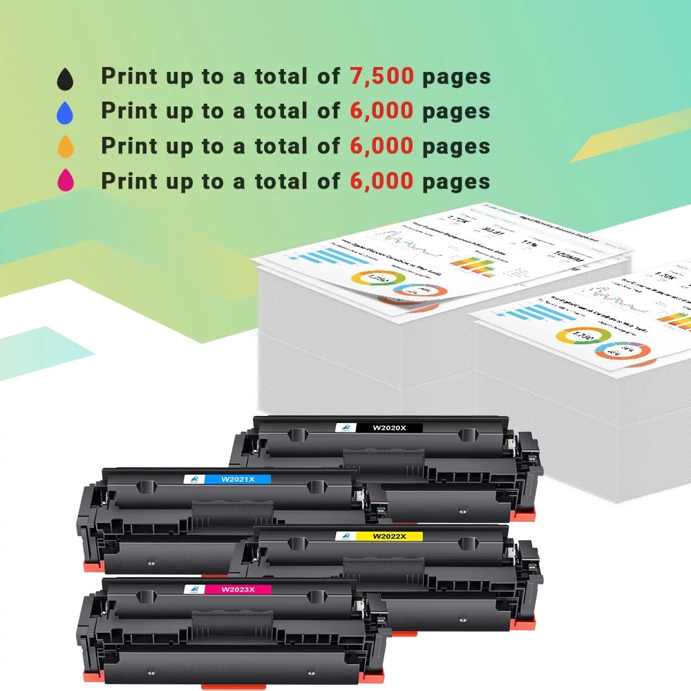 A Aztech Compatible Toner Cartridge(with chip) for HP W2020X W2021X W2022X W2023X 414X 414A for Color Pro MFP M479fdw M454dw M454dn M479fdn Printer (Black, Cyan, Magenta, Yellow, 4-Pack)