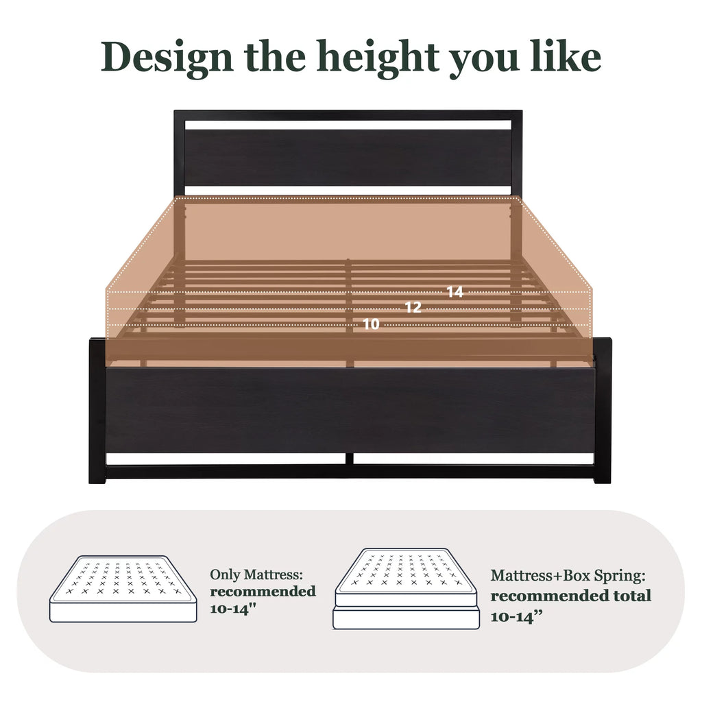 Amolife Full Size Metal Platform Bed Frame with Headboard & Footboard, Black