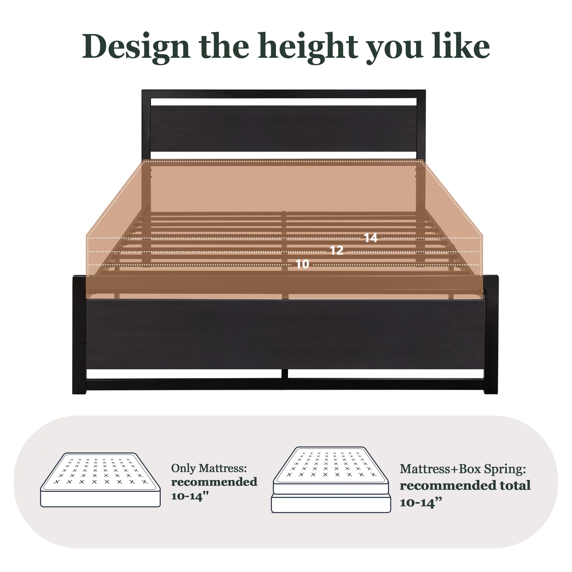 Amolife Full Size Metal Platform Bed Frame with Headboard & Footboard, Black