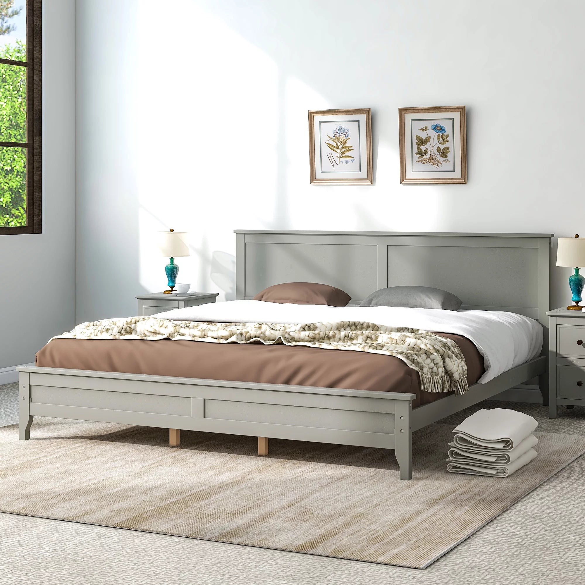 Bellemave King Size Bed Frame with Headboard, Modern Platform Bed King, No Box Spring Needed (Gray)