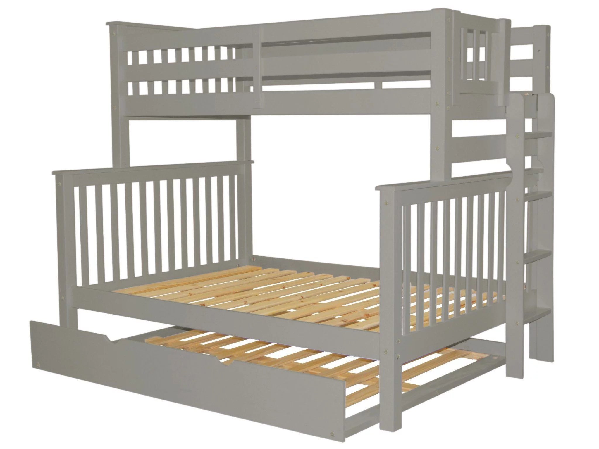 Bedz King Bunk Beds Twin over Full Mission Style with End Ladder and a Full Trundle, Gray