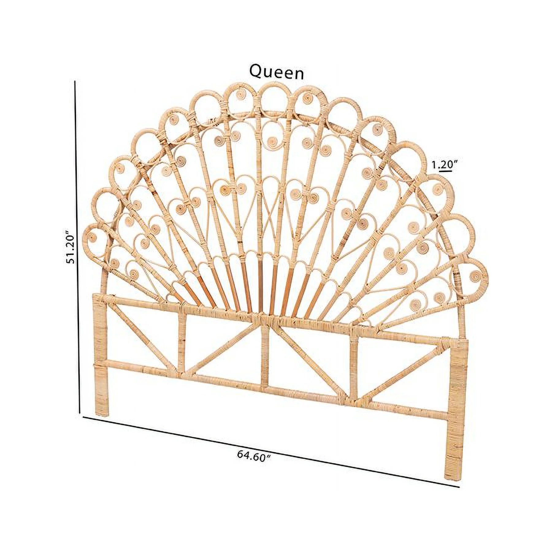 bali & pari Rasima Modern Bohemian Natural Brown Rattan Queen Size Standalone Headboard