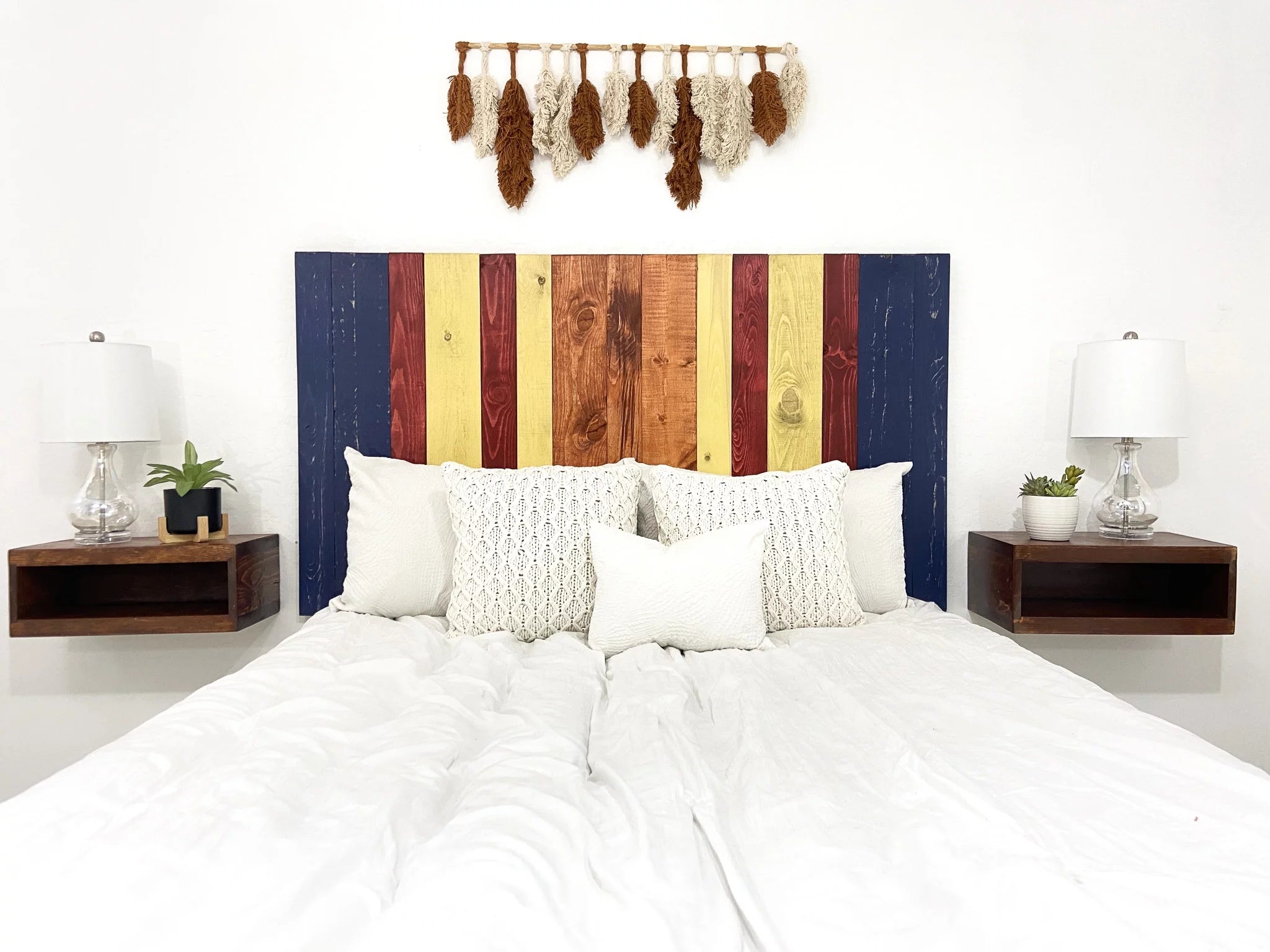 Barn Walls Copper Mix Signature Design, Multicolored Solid Wood Headboard, Floating Panels, Wall Mount, Adjustable Height, Easy Assembly, Queen Size