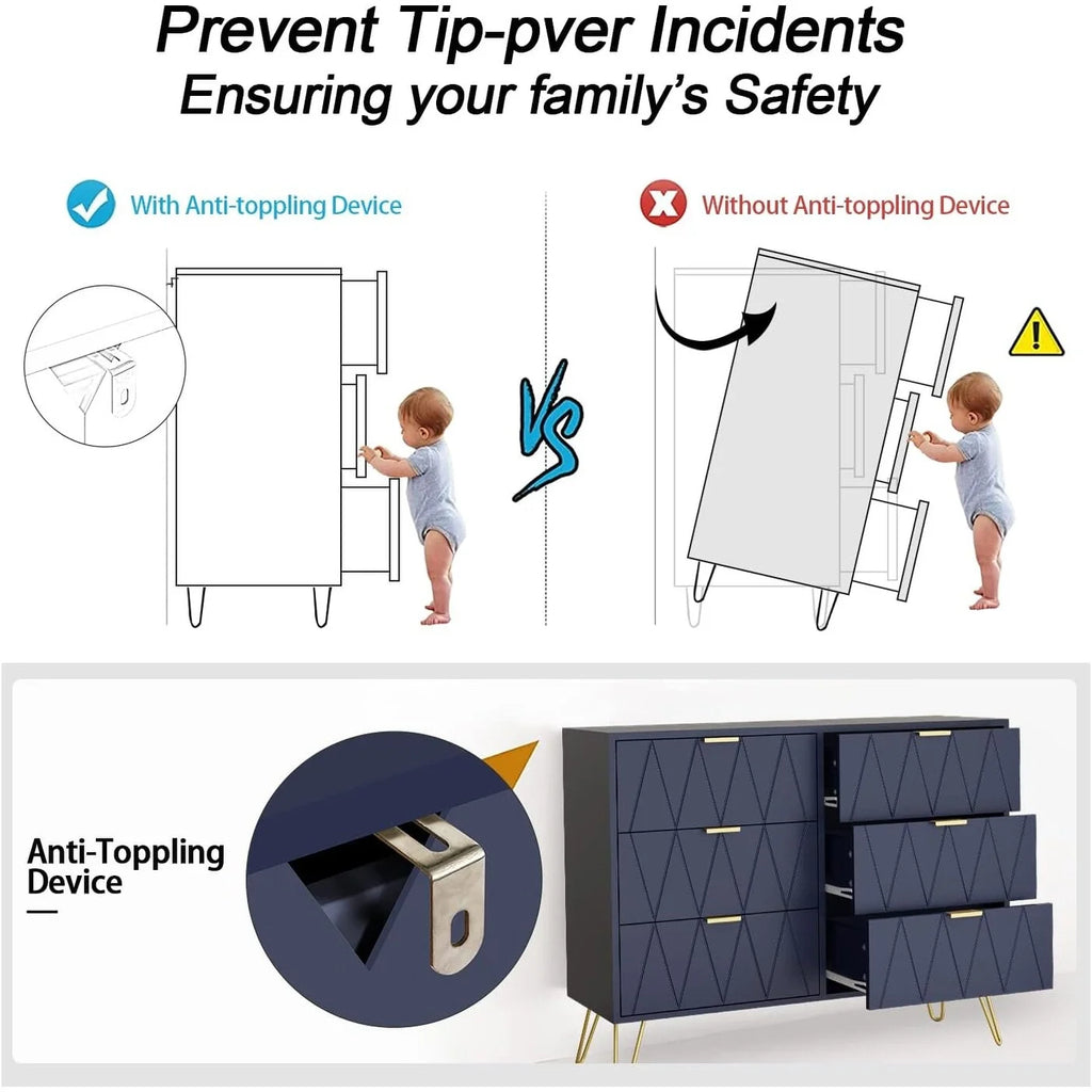 6 Drawer Dresser Drawer Chest Tall Storage Cabinet Organizer Unit Bedroom Living Room Medium-Navy Blue