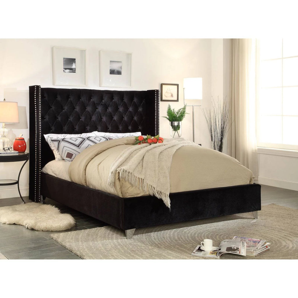 Aiden Green Velvet Queen Bed-Color:Green Velvet,Style:Contemporary