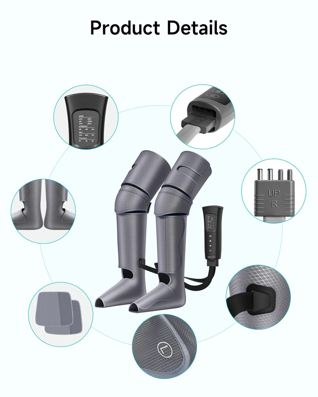 ALLJOY Leg Massager, Leg Massager for Circulation and Pain Relief,2 Heat Levels Foot/Knee Massager,6 Modes with Memory Function Controller, Full Leg Massager, Gray