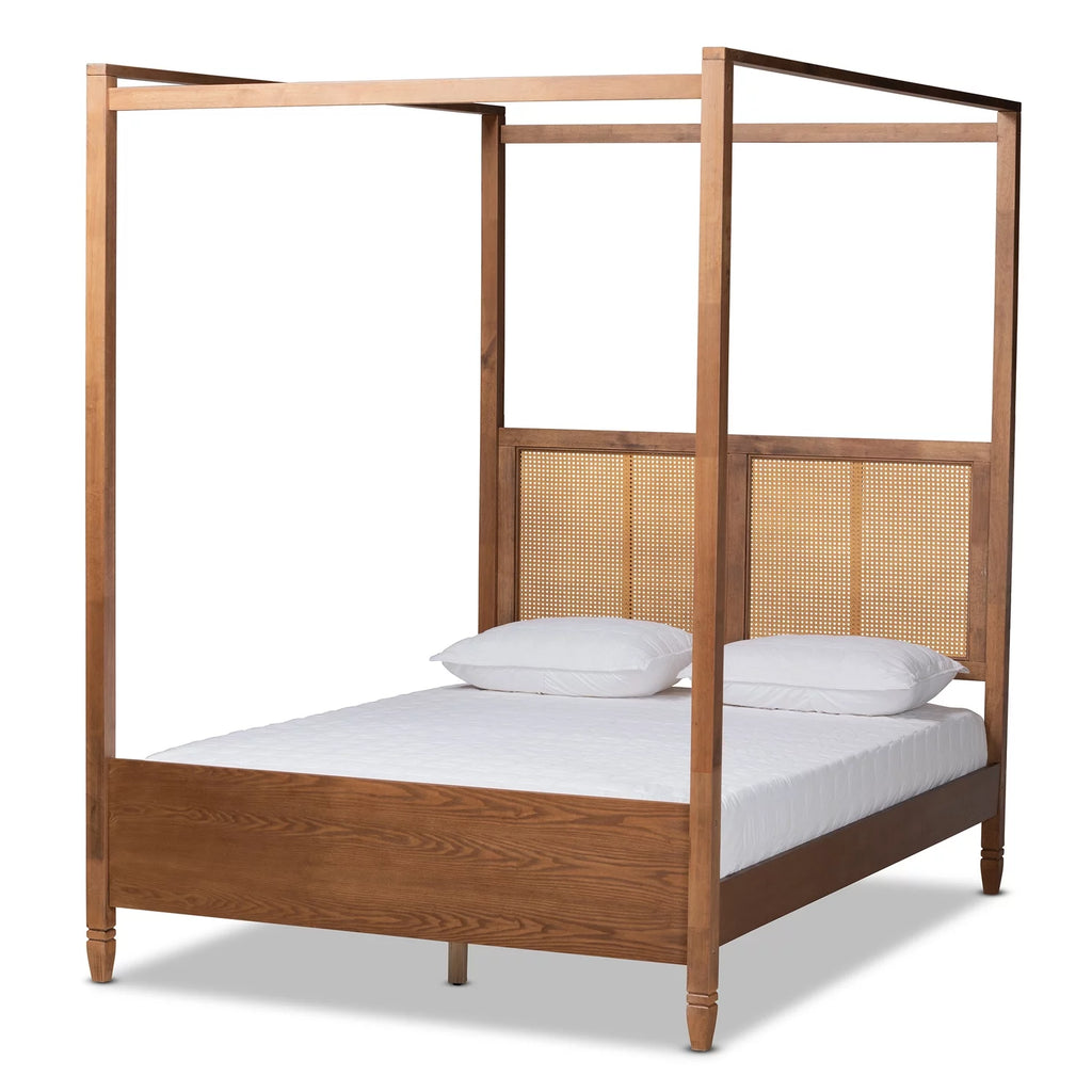 Baxton Studio Malia Brown Finished Wood Queen Size Canopy Bed