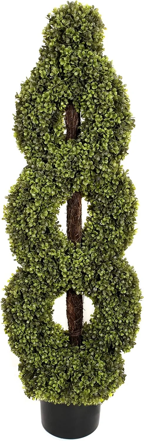 Artificial Double Twist Boxwood Topiary Tree in Black Pot for Indoor Outdoor Decor, UV Stable (4ft/120cm) …