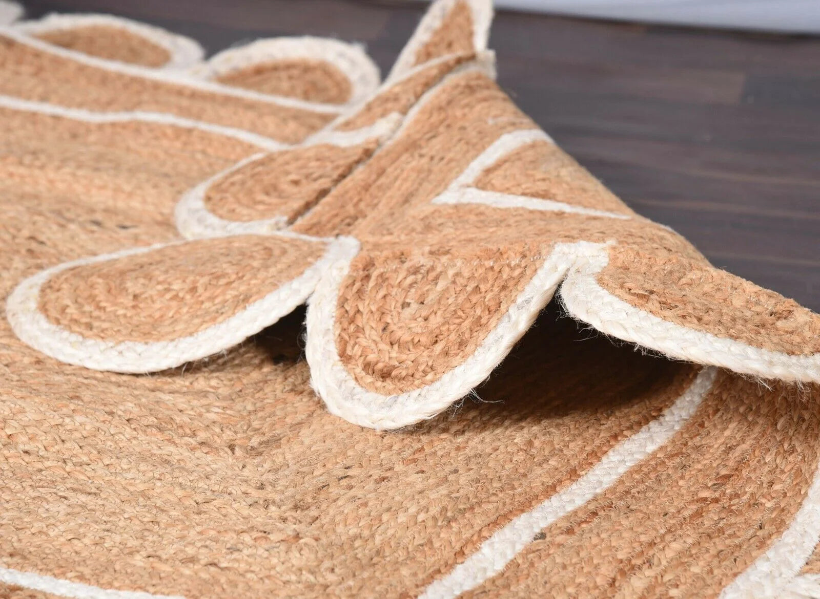 2 x 3 Feet ( 60 cm x 90 cm ) Natural Jute with White Scalloped Area Rugs , Home Decor Rugs