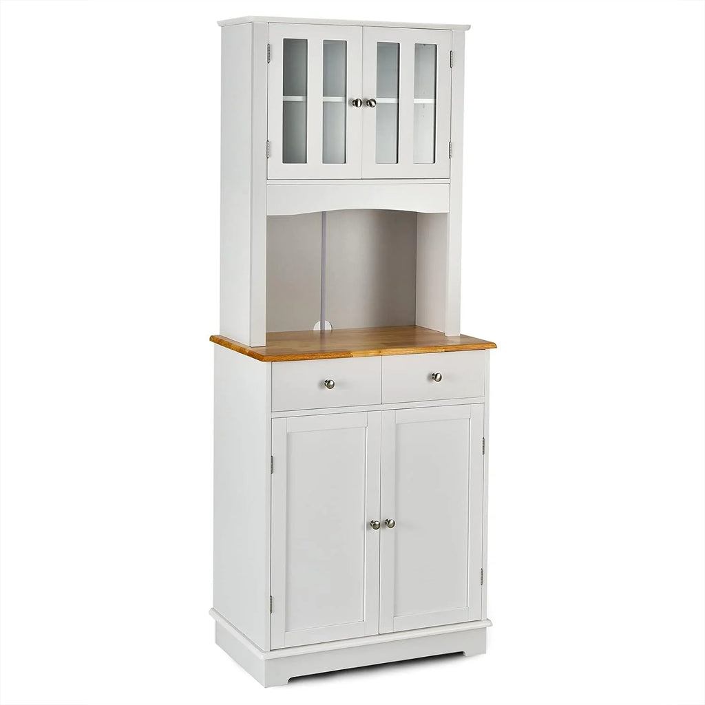 67" Pantry Organizers and Storage, Tall Kitchen Cupboard with Drawers & Storage Cabinet, Freestanding Wooden Microwave Station with Glass Doors & Shelves, Buffet Hutch, White