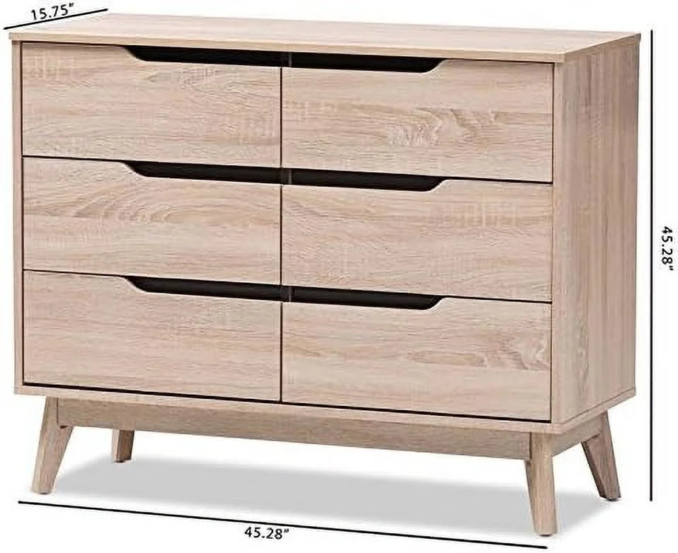 6 Drawer Wood Double Bedroom Dresser In Light Brown