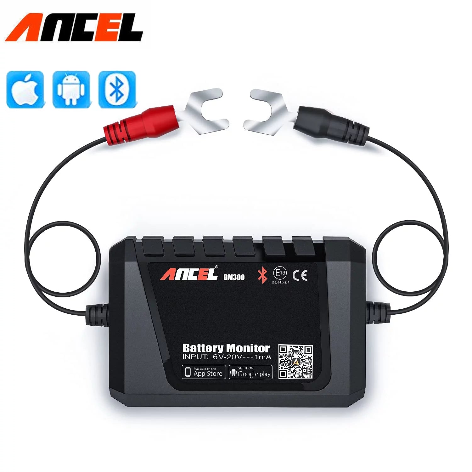 ANCEL BM300 Battery Monitor Bluetooth Voltmeter Automotive Battery Voltage Charging Cranking System Test with Alarm for All 12V Solar Power Systems/RVs/Motorcycles/Boats/Cars/Trucks