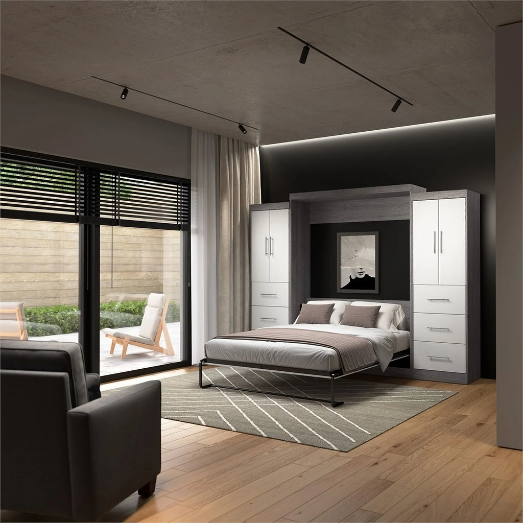 Atlin Designs 115" Engineered Wood Queen Wall Bed Kit in Bark Gray/White