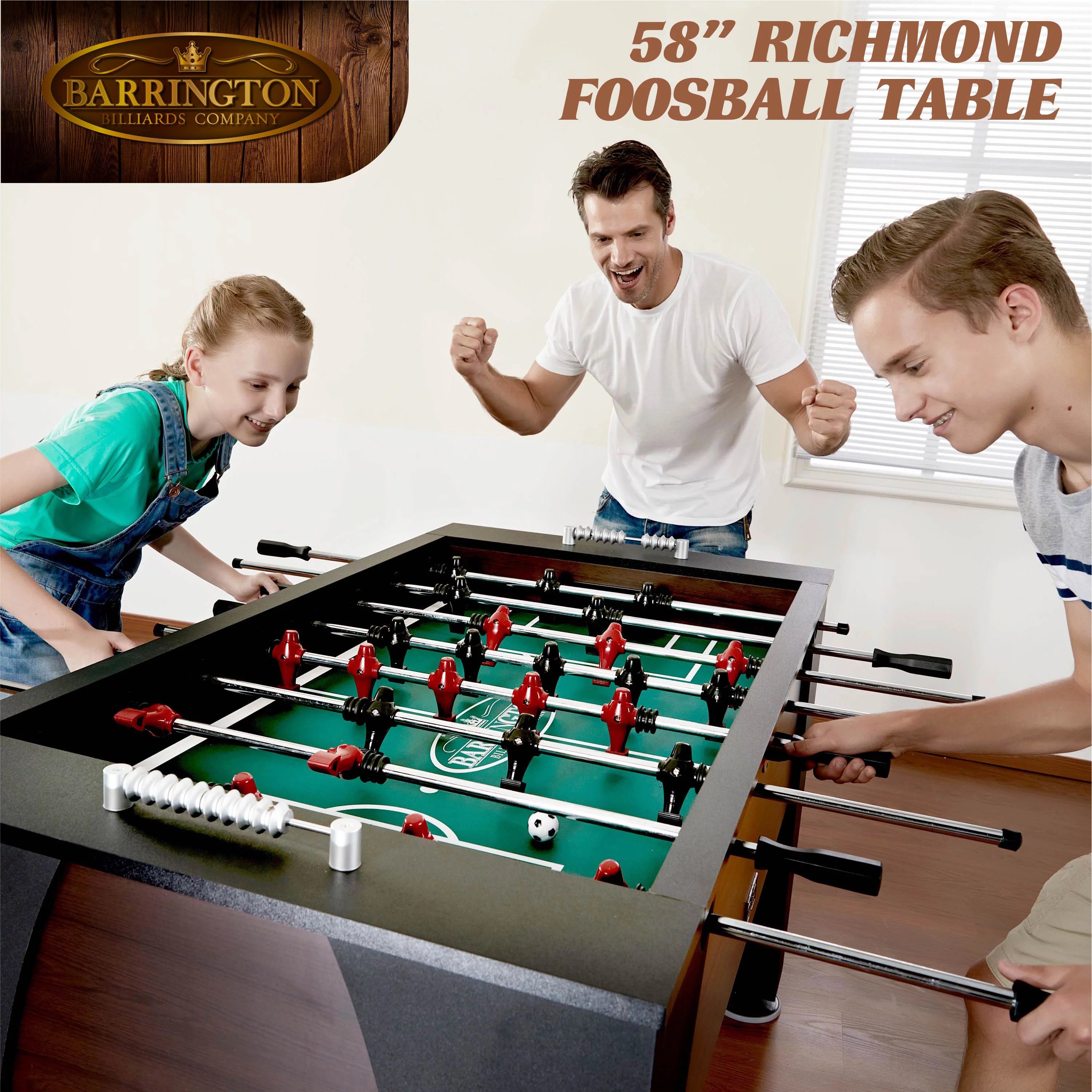 Barrington 58” Richmond Foosball Table Competition Size, Accessories Included, Brown/Black