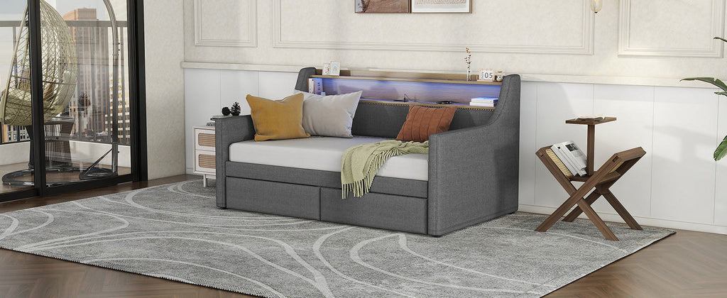 Belin Twin Size Daybed  with Charging Station and LED - Gray
