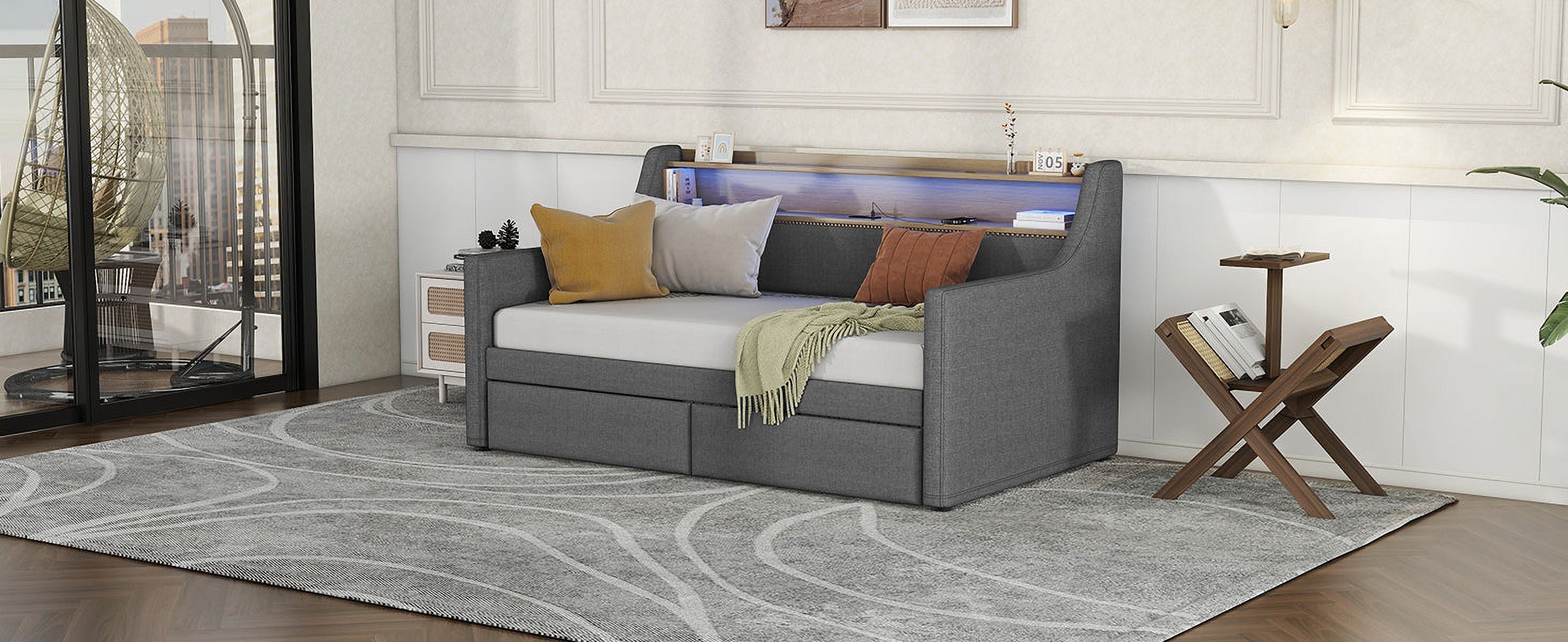 Belin Twin Size Daybed  with Charging Station and LED - Gray