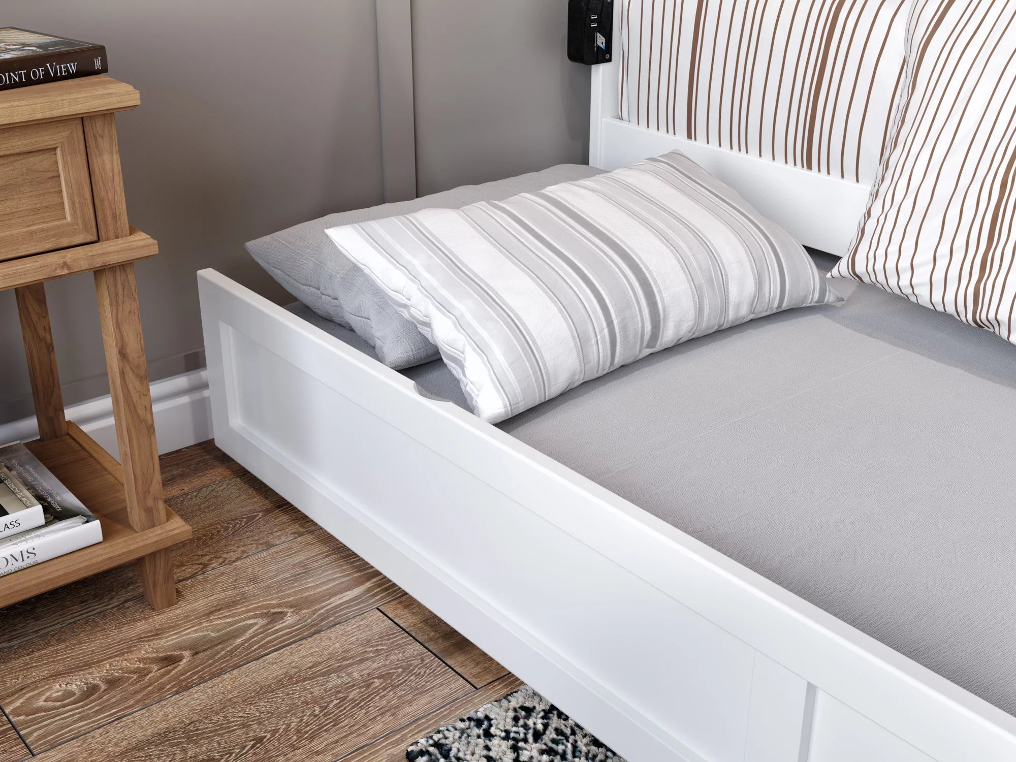 AFI Warren Queen Wood Platform Bed with Headboard Footboard & Twin XL Trundle, White