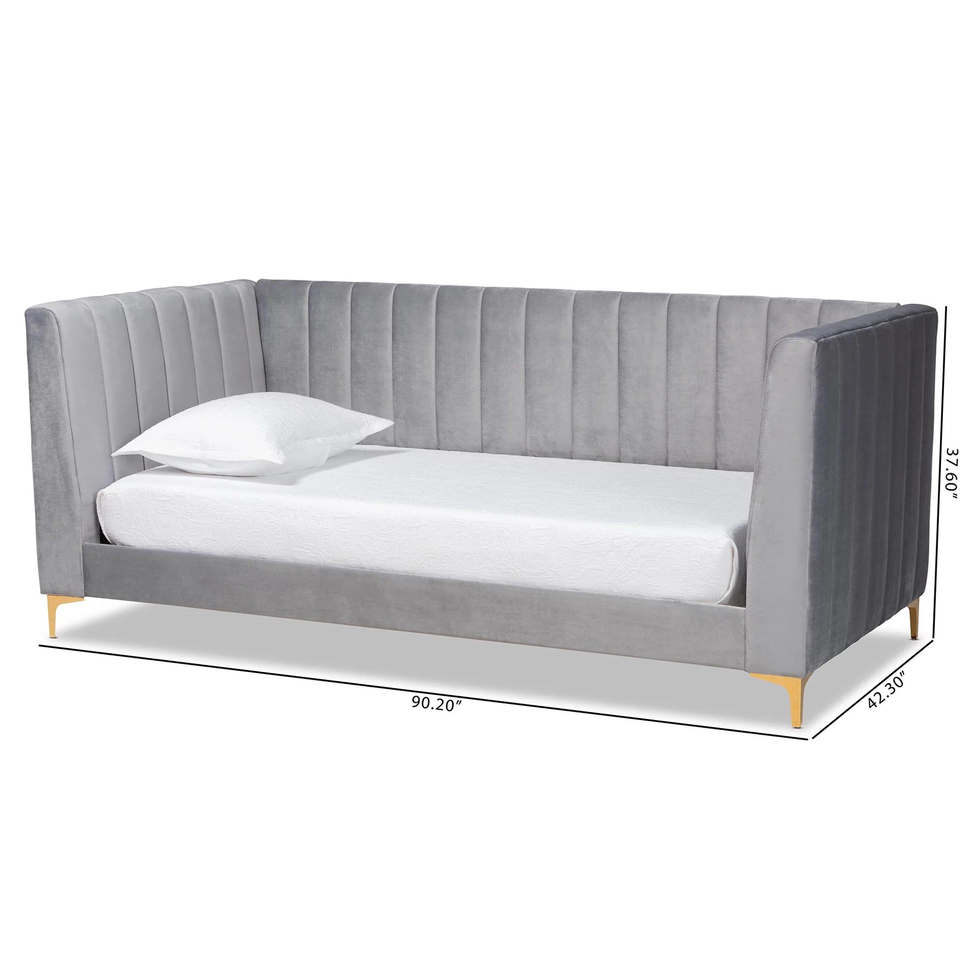 Baxton Studio Oksana Modern Contemporary Glam and Luxe Light Grey Velvet Fabric Upholstered and Gold Finished Twin Daybed