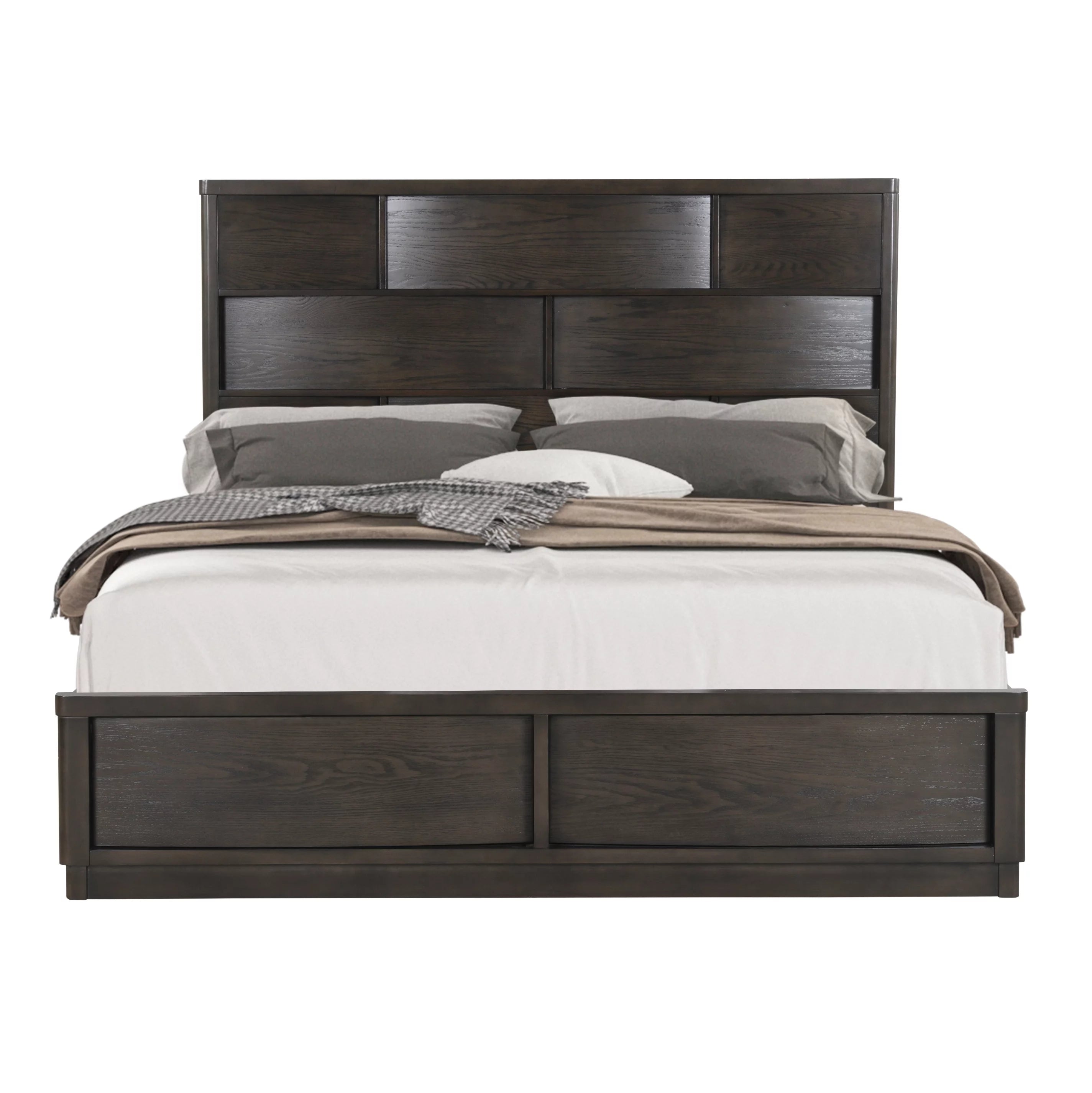 Belani Wood Panel Bed Set, King Bed, Dresser, Mirror, Nightstand, Chest, Espresso